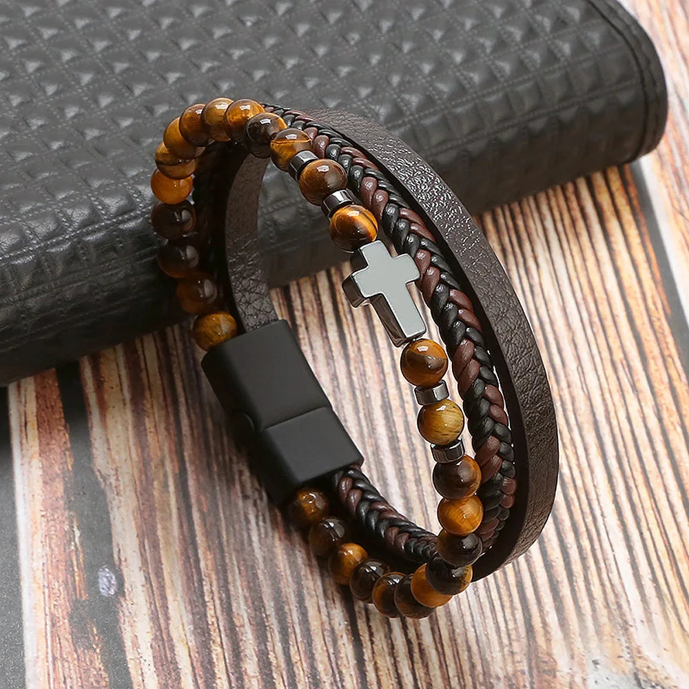 Tiger Eye Leather Bracelet