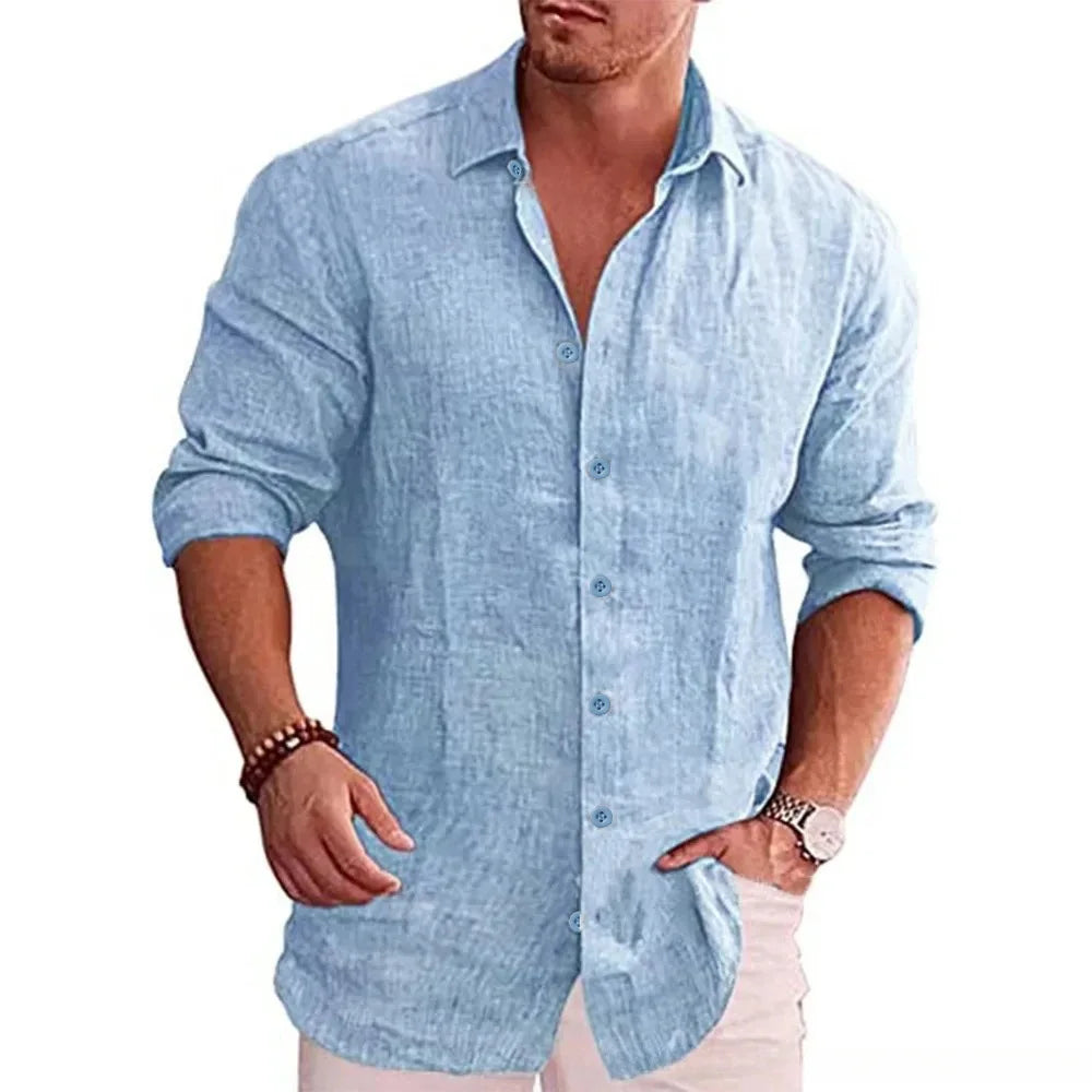 Men’s Cotton-Linen Casual Long Sleeve Shirt