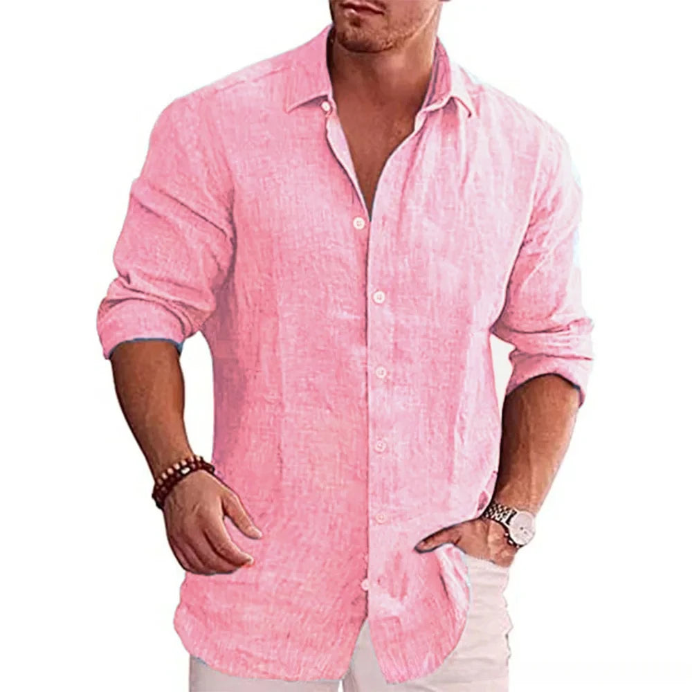 Men’s Cotton-Linen Casual Long Sleeve Shirt