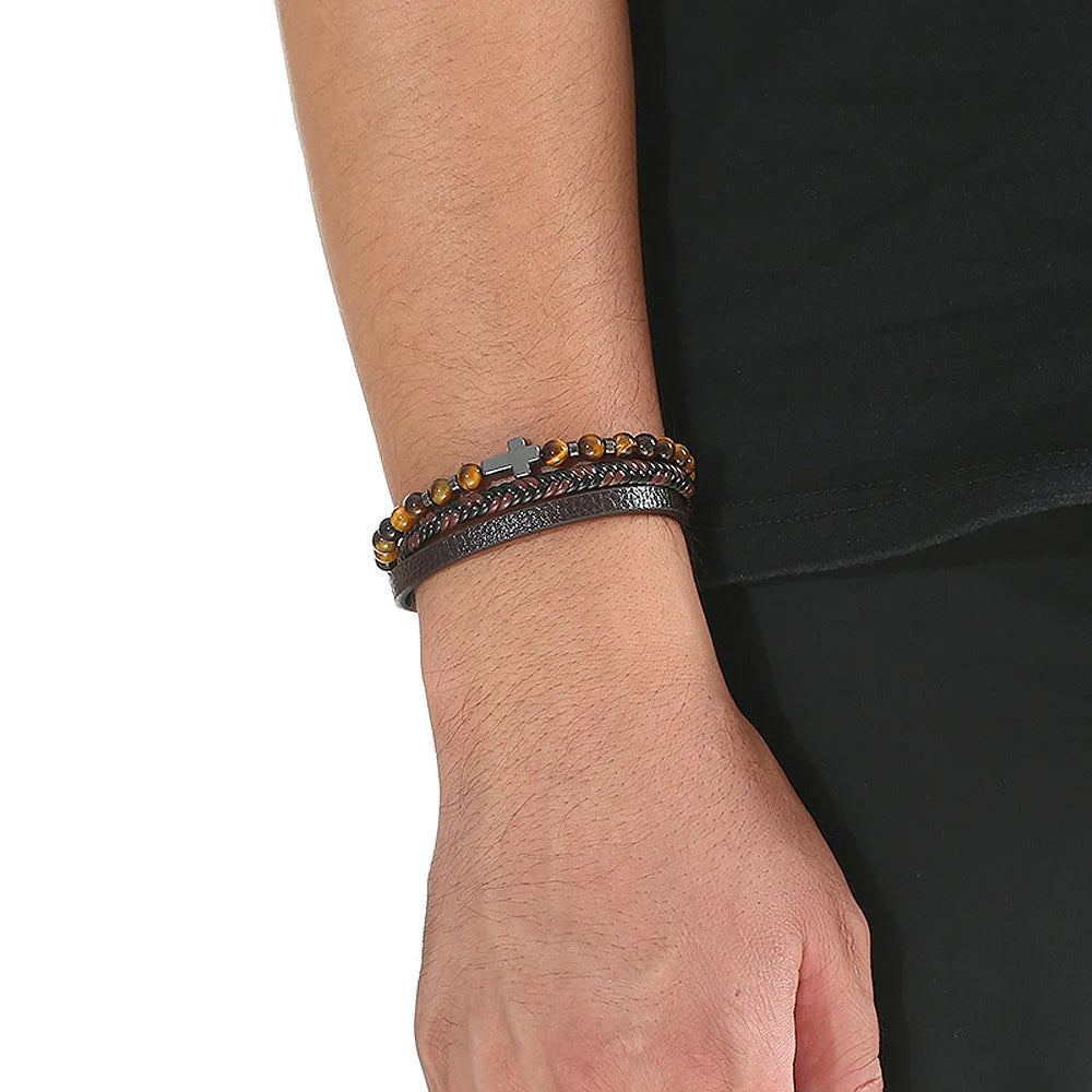 Tiger Eye Leather Bracelet