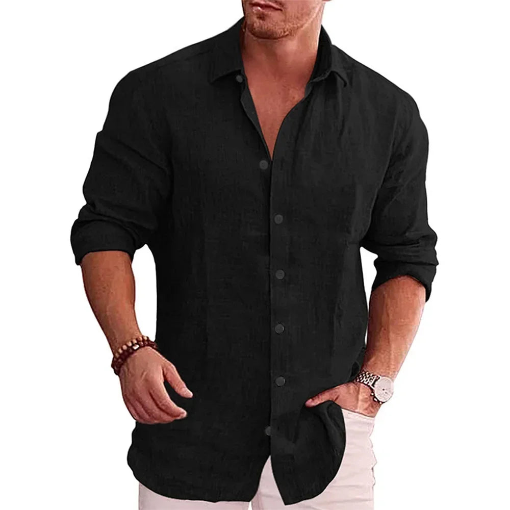 Men’s Cotton-Linen Casual Long Sleeve Shirt