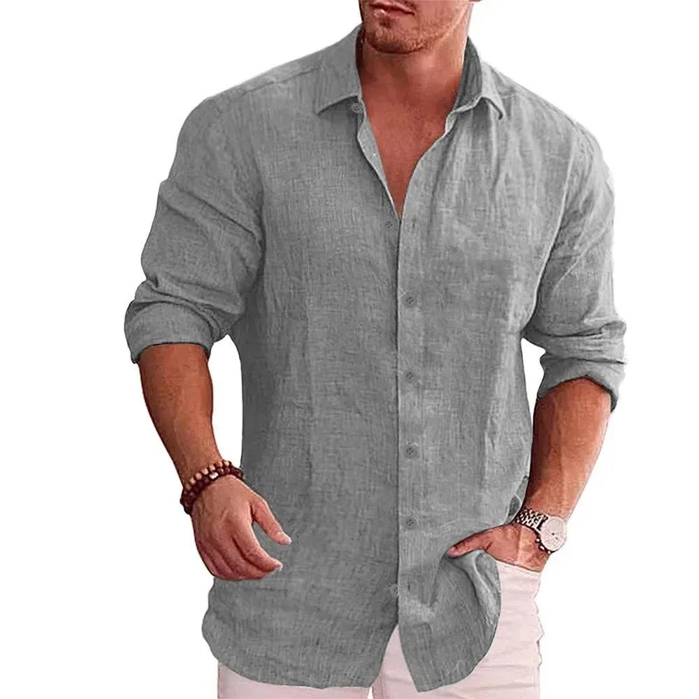 Men’s Cotton-Linen Casual Long Sleeve Shirt