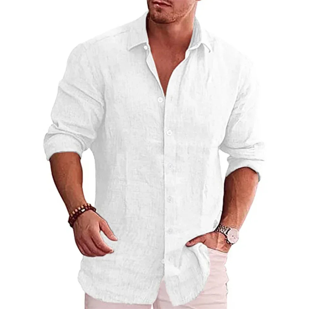 Men’s Cotton-Linen Casual Long Sleeve Shirt